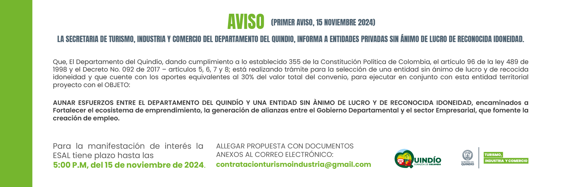AVISO PEQUEÑO PRIMERA CONVOCATORIA OBJETO DE CONVENIO ASOCIACION COHESION EMPRESARIALOK 1