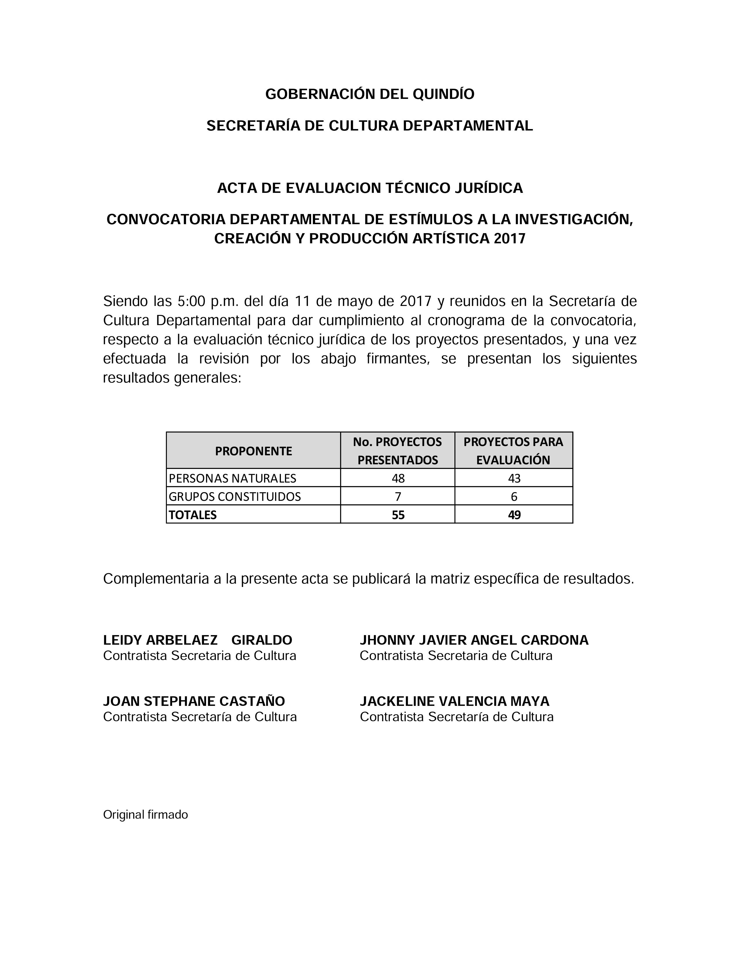 ACTA DE EVALUACION TECNICO JURIDICA ESTIMULOS 2017