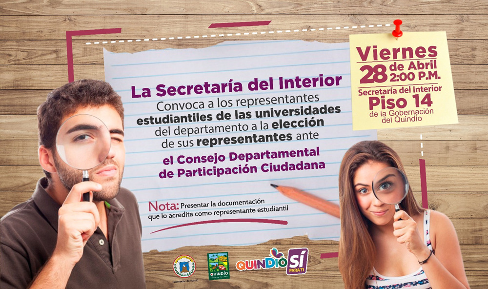 Convocatoria a representantes estudiantiles para la elección del Consejo Departamental de Participación Ciudadana