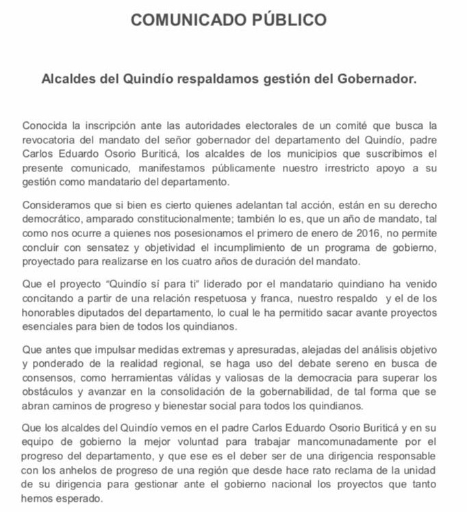Alcaldes del Quindío ratificaron su apoyo al gobierno del Padre Carlos Eduardo Osorio Buriticá
