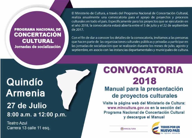 Gobernación del Quindío invita al sector cultural a participar del Programa Nacional de Concertación una iniciativa que apoya con recursos a los artistas del país