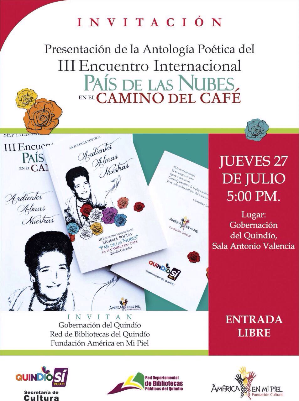 Hoy en el Quindío la poesía será la protagonista con el III Encuentro Internacional País de las Nubes en el Camino del Café