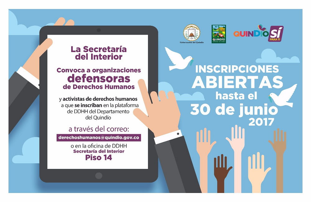 Hoy vence el plazo de inscripción a la plataforma de Derechos Humanos de la Gobernación del Quindío