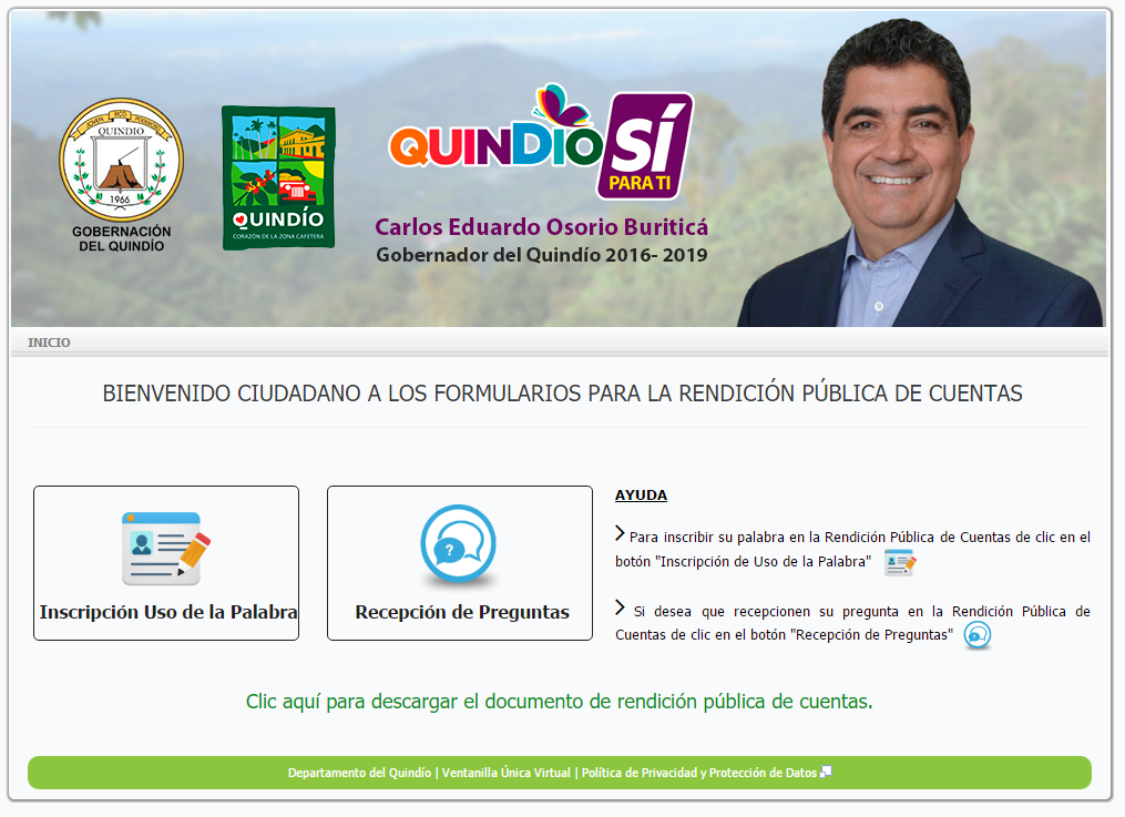 Ciudadanos podrán hacer preguntas vía internet para la Rendición Pública de Cuentas que el gobernador del Quindío realizará este viernes