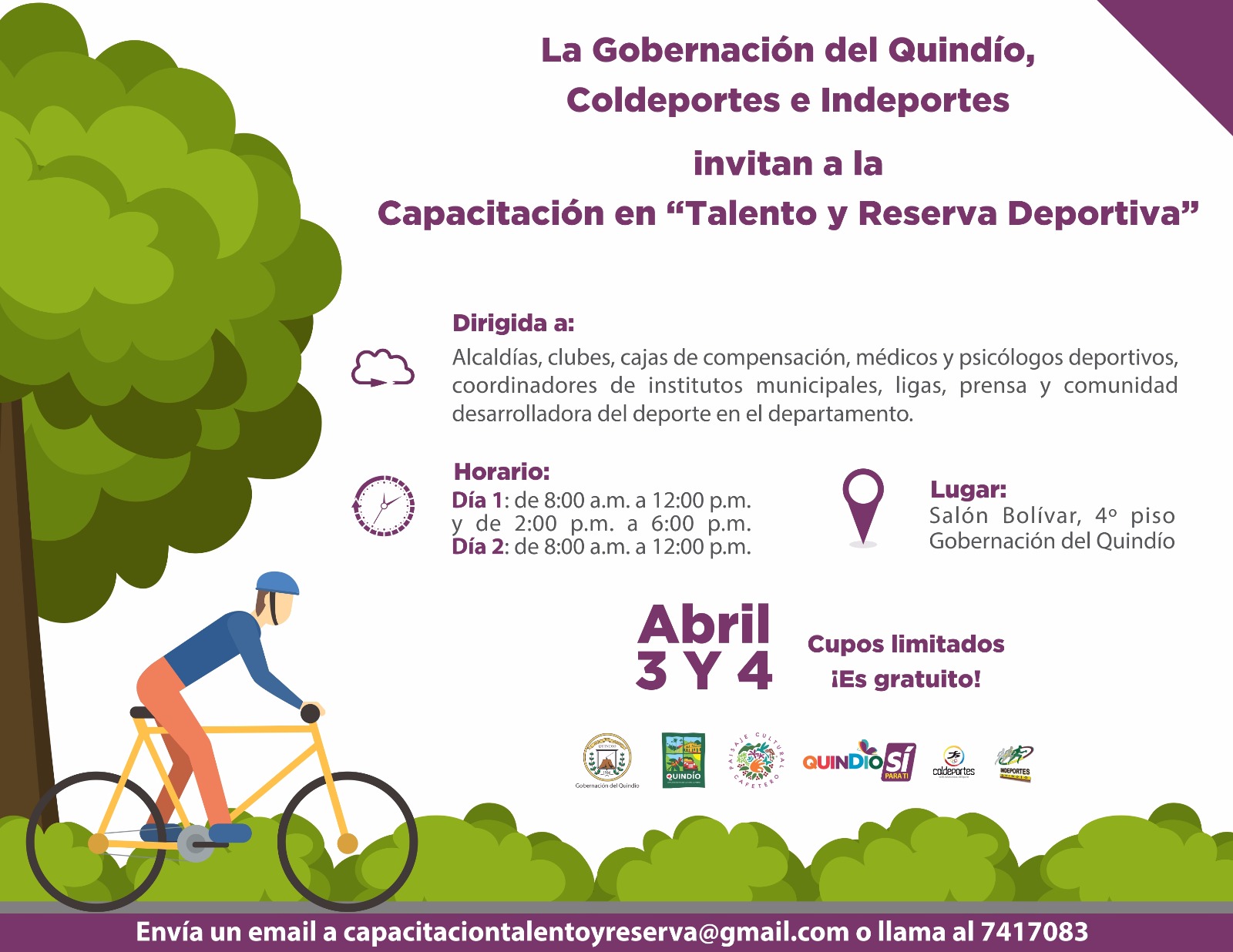 Gobernación invita a capacitación en talento y reserva deportiva