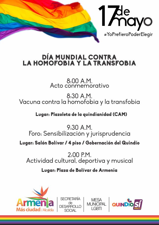 Día Mundial Contra la Homofobia y la Transfobia se conmemora hoy en el Quindío