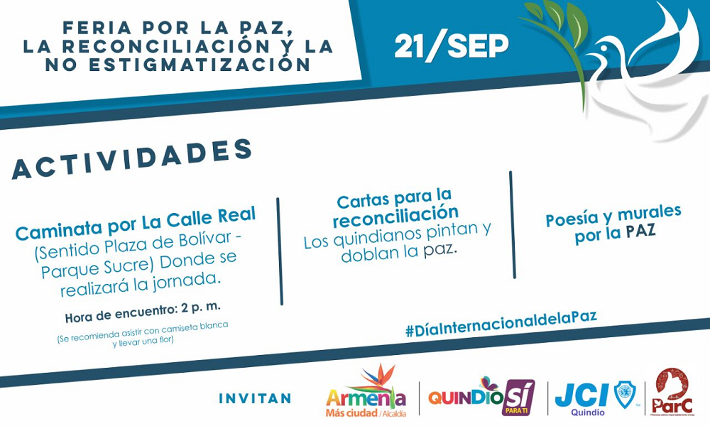 Con caminata y cartas de reconciliación se celebrará hoy el Día Internacional de la Paz en el Quindío