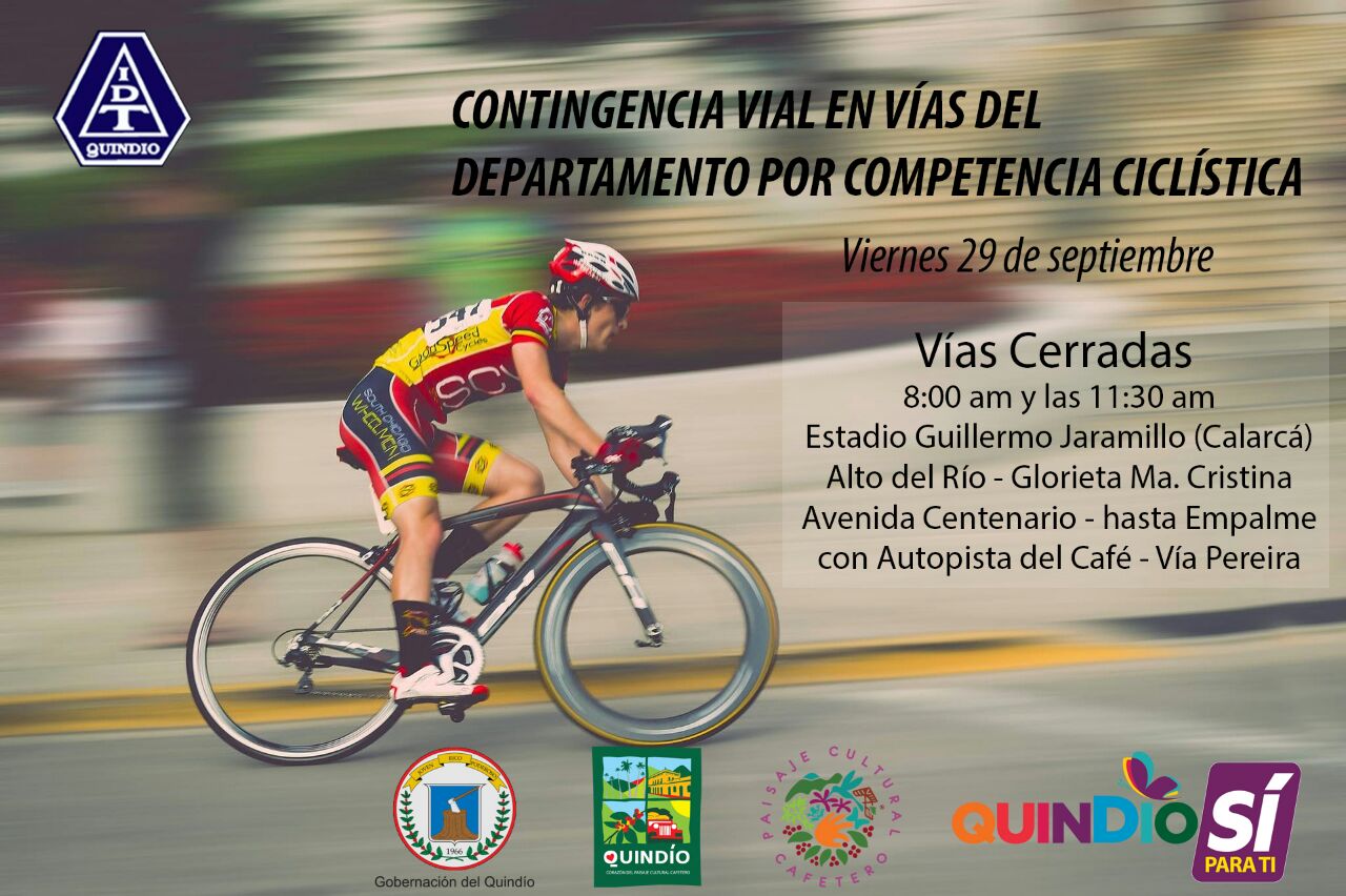 Plan de contingencia vial por evento de ciclismo que pasará por el Quindío IDTQ