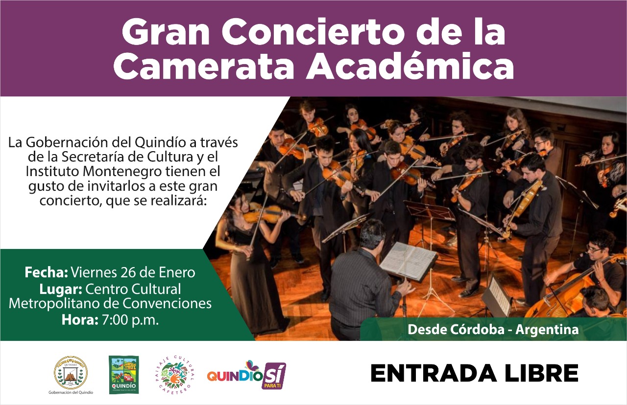 Gobernador invita a los quindianos a disfrutar del concierto de Camerata Académica en el Centro de Convenciones