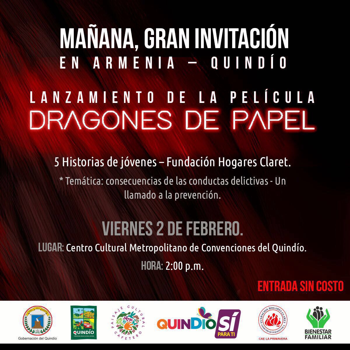 Hoy se estrenará el cortometraje Dragones de Papel una novedosa iniciativa que hace parte de la estrategia del gobierno departamental para prevenir el delito