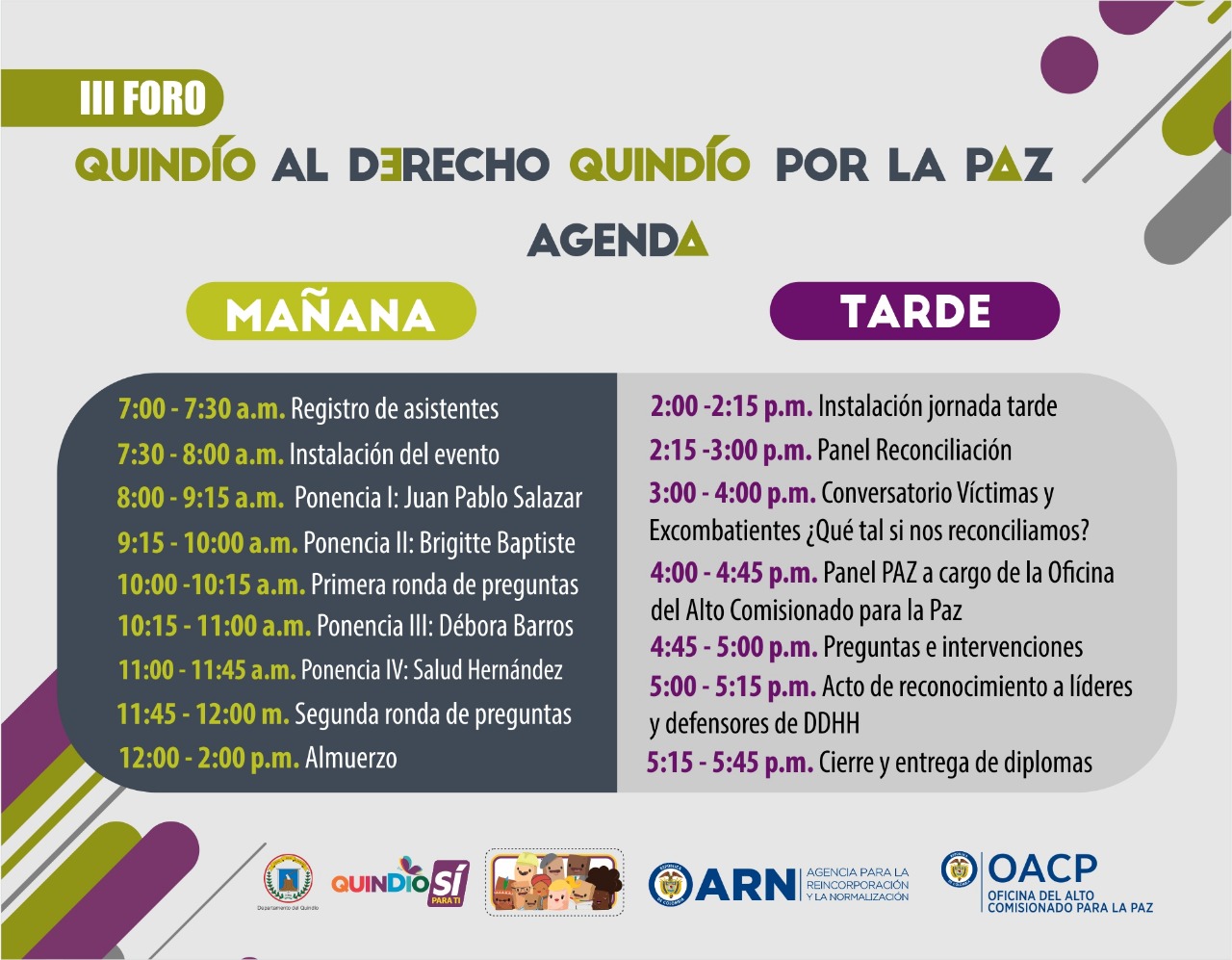 Todos los quindianos invitados a participar este viernes del III Foro Quindío al Derecho Quindío por la Paz